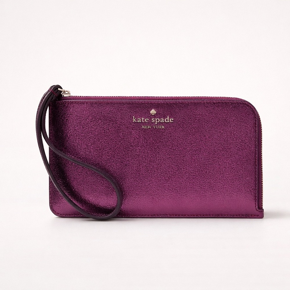 Kate Spade‎ Lucy Metallic Dark Raspberry Wristlet New With Tags Medium L Zip Top